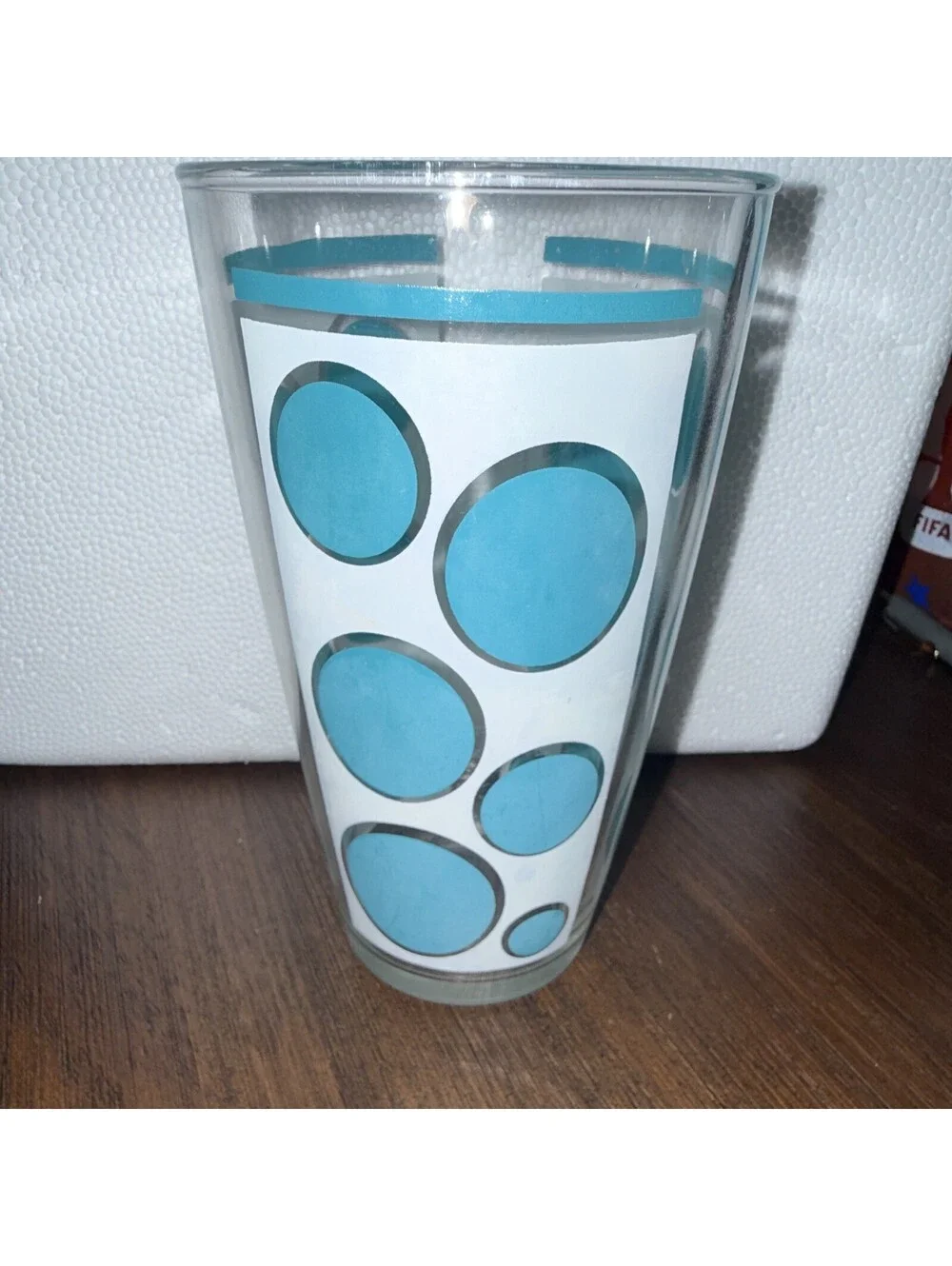Set of 5 Vintage Mid Century Modern  Aqua Dot Highball Tumblers Drinking Glasses